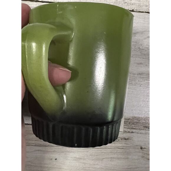 3 Vtg. Fire King Anchor Hocking Avocado Green Coffee Mug Vintage Stackable Cups - Picture 6 of 6